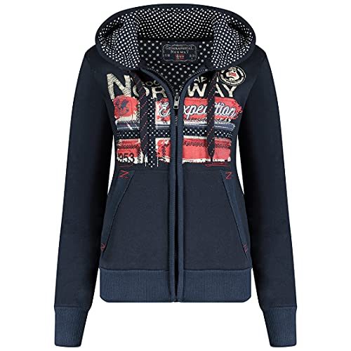 Geographical Norway FARLOTTE Lady - Damen Sweatshirt Langarmshirt Taschen - Damen Sweatshirt Langarm Pullover Winter - Hoodie Jacke Hoodies Kapuzenpullover Casual Classic (Marina, XXL)