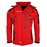 Geographical Norway Techno Men - Chaqueta Softshell Impermeable Hombres - Capucha Hombre Transpirable Exteriores - Chaqueta Invierno Viento - Actividades Ideales para Exteriores (Rojo M)