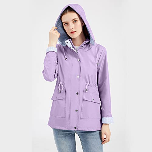 Ghemdilmn Chubasquero transpirable para mujer, chaqueta cortavientos, chaqueta impermeable con cordón, chaqueta deportiva, morado, M