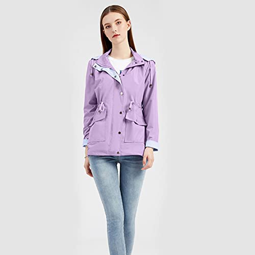 Ghemdilmn Chubasquero transpirable para mujer, chaqueta cortavientos, chaqueta impermeable con cordón, chaqueta deportiva, morado, M