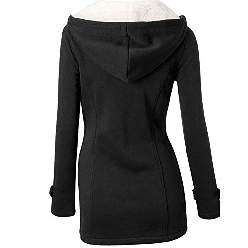 GHYUGR Abrigos con Horn Botones Mujer Invierno Elegantes Slim Chaqueta con Capucha Lana Capa Jacket Sudadera Pullover Outwear Parka,Negro,L