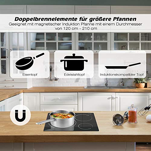 GIONIEN GITS713DIS 7100W Placa de inducción flexible, Encimera de Inducción Integrada, con 3 fogones y doble combustión, control deslizante(Negro)