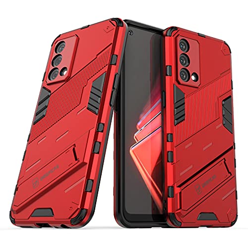 GIOPUEY [Fusión Funda Compatible con Realme GT Master Edition, Paragolpes de TPU Suave & Carcasa Trasera de PC Dura, con Soporte, Protector Cámara, Anti-Deslizante&Choque - Rojo