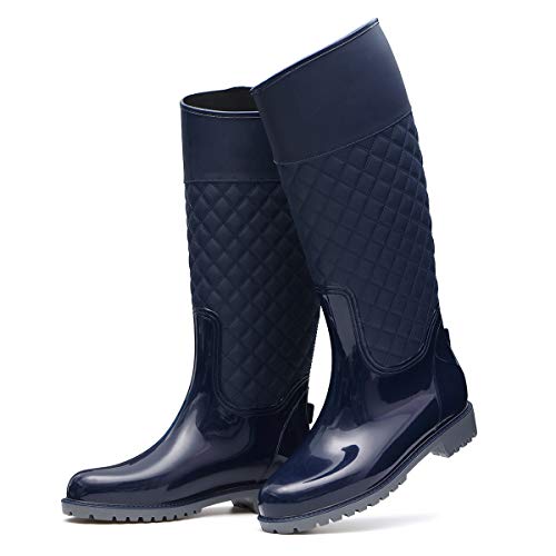 gracosy Botas Agua Mujer Lluvia Botas Alta Goma Impermeable Jardín Trabajo Wellington Botas Zapatos otoño Invierno al Aire Libre Mujer Nieve Botas Elegante Costura Negro