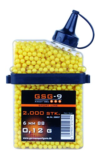 Gsg  Calidad de 0,12 g de HFC Airsoft BB Airsoft munición Pieza 2.000 Cal. 6 mm, Amarillo, 200.037