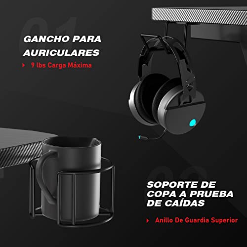 GTPLAYER Mesa Gaming con Soporte de Monitor PC Ordenador para Jugadores Estilo de Carreras de Juegos Profesional en Forma de Z con Soporte para Tableta y Portavasos