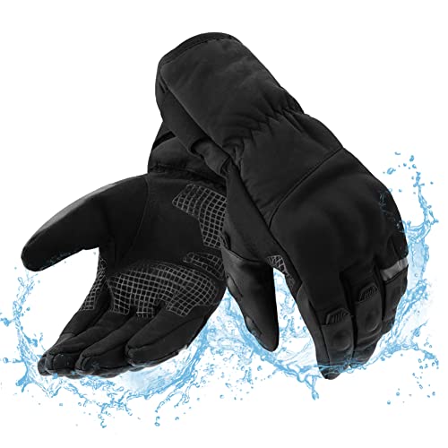 Guantes Moto Invierno Impermeables Resistentes al Viento, Pantalla Táctil Larga Manga Cálidos Guantes para Scooter, Ciclomotor, Moto Cross, Bicicleta, Deportes al Aire Libre - M