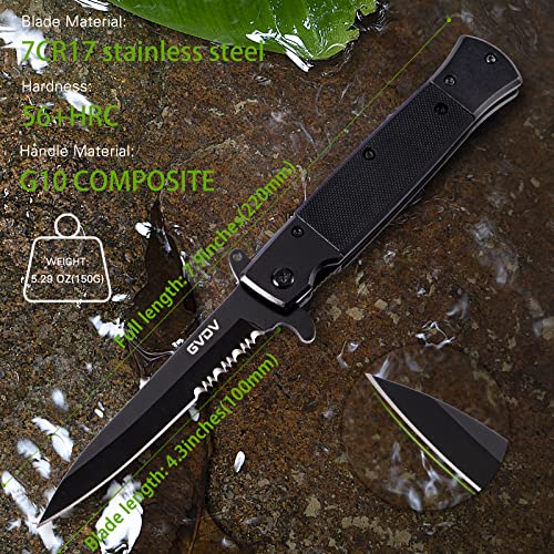 GVDV Cuchillo Plegable de Bolsillo con Mango G10, Navaja de Bolsillo EDC de Acero Inoxidable 7Cr17 con Bloqueo de Seguridad, Cuchillo de Supervivencia para Acampar y Caza para hombres