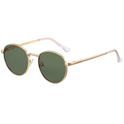 H HELMUT JUST Gafas de sol para Mujer y Hombre Redondas Vintage con Montura en Metal Lente de Policarbonato Resistente al Impacto