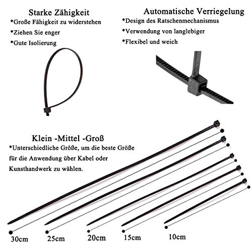 hanke Anillo presilla Set 300 Mm/250 mm/200 mm/150 mm/100 mm (100 unidades), mindestzugf estigkeit 8 – 18 kg, estándares de la Aviación de la Industria, duradero, kabelbinder Negro unidades)