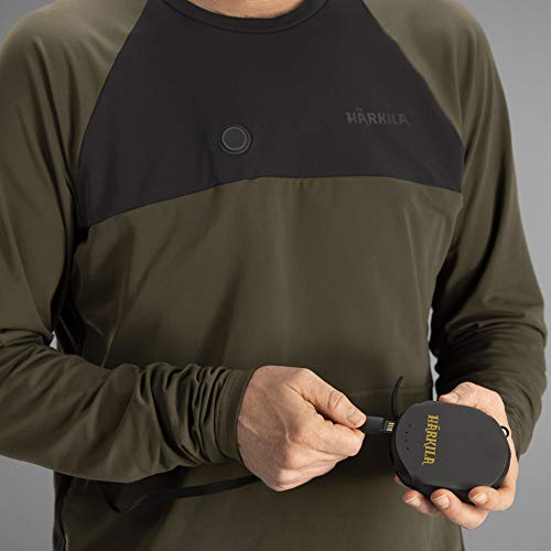 Härkila Heat Control® - Camiseta interior calefactable para hombre, ropa interior térmica con conexión USB, ropa interior funcional para hombres Willow Green XS