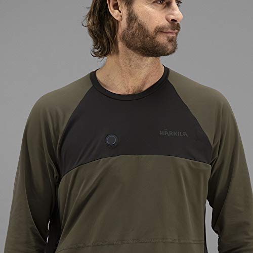 Härkila Heat Control® - Camiseta interior calefactable para hombre, ropa interior térmica con conexión USB, ropa interior funcional para hombres Willow Green XS