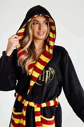 HARRY POTTER Albornoz Hombre Mujer, Bata Hombre Invierno de Forro Polar, Batas de Casa con Capucha, Merchandising Oficial Regalos para Hombre Mujer Talla S-XL (Negro, S)