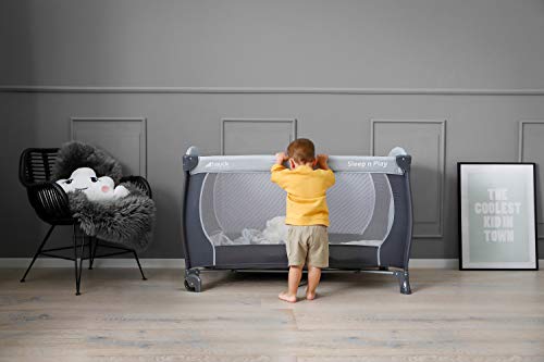 Hauck Cuna de Viaje Sleep N Play Go, para Bebes y Niños de Nacimiento hasta 15 kg, 120 x 60 cm, Ruedas, Plegable, Compacta, Ligera, Bolsa de Transporte, Gris