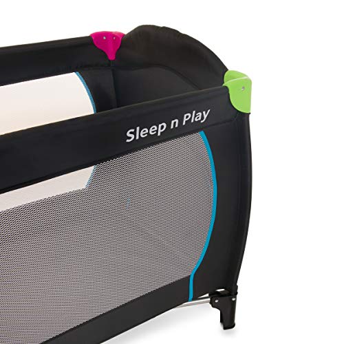 Hauck Cuna de Viaje Sleep N Play Go, para Bebes y Niños de Nacimiento hasta 15 kg, 120 x 60 cm, Ruedas, Plegable, Compacta, Ligera, Bolsa de Transporte, Negro Multicolor