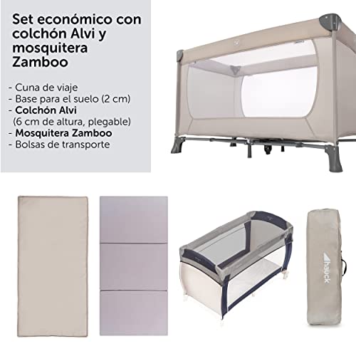 Hauck Dream n Play Cuna de Viaje bebe con Colchon Alvi y Mosquitera incluidos - Parque Cuna de viaje Plegable con Bolsa de transporte - Beige