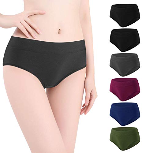 HBselect Bragas Mujer Altas Pack 6 Algodón Cómodo y Respirable Bragas para Mujer (Pack de 6 - Negros Gris Verde Azul Rojo, l)