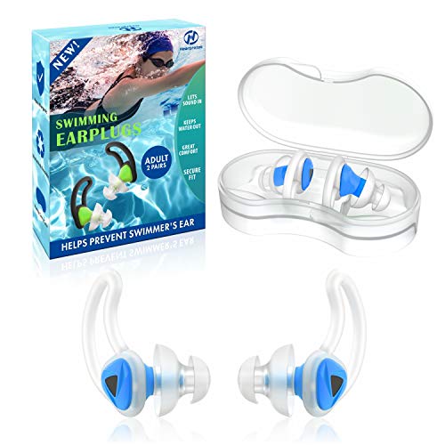 Hearprotek 2 Pares De Tapones para Los Oídos De Nadador, Upgraded Silicona Ajuste Personalizado Protección De Agua Natación Tapones para Los Oídos para Nadadores De Ducha De Agua Baño (Azul)