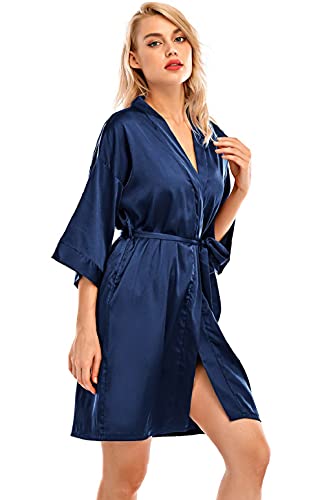 heekpek Bata Mujer Sexy Verano Bata de Mujer Saten Bata Kimono Corto Suave Albornoz Vestido Pijama Bata Ligera Mujer Ropa de Dormir