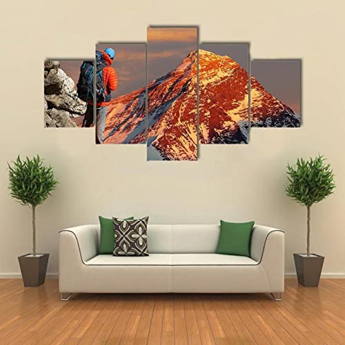 HHGJJ Cuadros Decor Salon Modernos 5 Piezas Lienzo Grandes XXL murales Pared hogar Pasillo Decor Arte Pared Abstracto Monte Everest Desde el Valle de Gokyo HD Impresión Foto 150x80cm Regalo