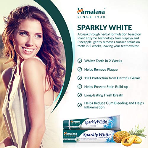 Himalaya Herbals Sparkly White Toothpaste for whitening teeth with advanced plague removal|Anti-inflammatory 12-Hour Germ Protection| 100% Vegetarian- 75ml (Pack of 3)