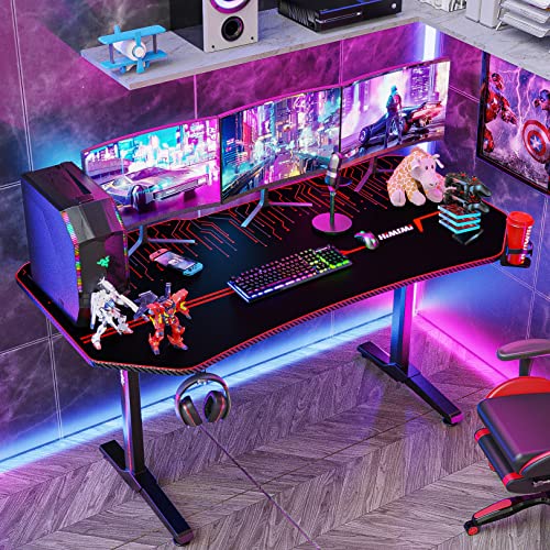 Himimi 63'' Mesa Gaming Desk, Ergonómica Grande PC Gaming Escritorios 160x74x76 cm, Computer Computadora Gamer Pro Tablas con Alfombrilla de ratón, Portavasos y Gancho para Auriculares, Mango de juego