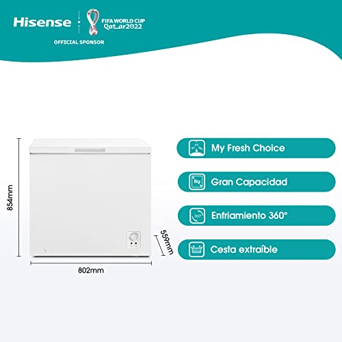 Hisense FT258D4AWF - Arcón Congelador Horizontal, Cesta con Asa, Función Dual convertible en Modo Frigorífico, con 198 L de Capacidad Neta, Silencioso 38 dBA, Color Blanco