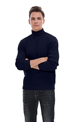 Hisir Jersey Cuello Alto Hombre Invierno Sueter Manga Larga Cálido Jerseys de Punto para Hombres (Azul Marino, XL)