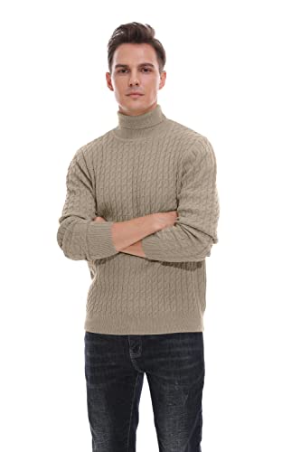 Hisir Jersey Cuello Alto Hombre Invierno Sueter Manga Larga Cálido Jerseys de Punto para Hombres (Caqui, L)