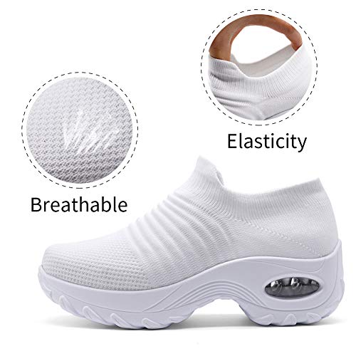 HKR Deportivas Mujer de Zapatillas Running Deporte Caminar Comodos Trabajo Zapatos para Enfermera Camarera Hosteleria Antideslizantes Blanco 37 EU