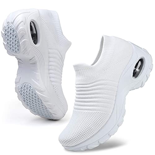 HKR Deportivas Mujer de Zapatillas Running Deporte Caminar Comodos Trabajo Zapatos para Enfermera Camarera Hosteleria Antideslizantes Blanco 37 EU