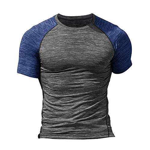 Hombres Apretado Compresión Capa Base Manga Corta Camiseta Culturismo Tops Poliéster y Spandex 9305 Gris cáñamo L