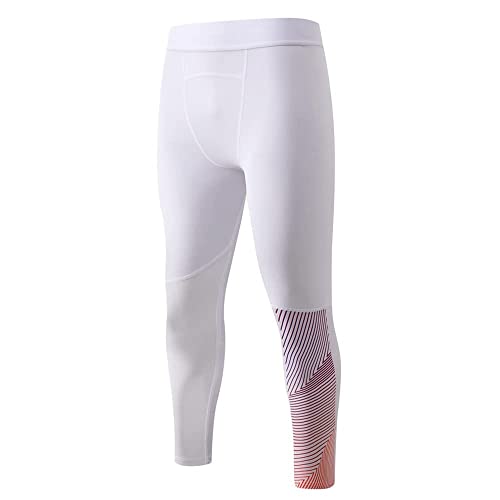 Hombres Aptitud Polainas Fitness Leggings Deportes Compresión Trotar Capa Base Formación Pantalones Blanco L