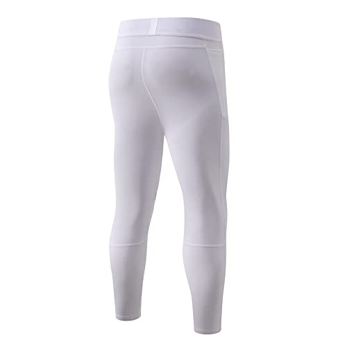 Hombres Aptitud Polainas Fitness Leggings Deportes Compresión Trotar Capa Base Formación Pantalones Blanco L