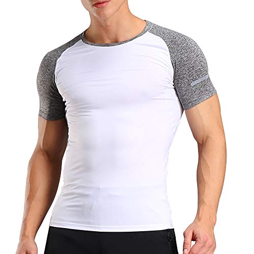 Hombres Bodybuilding Corto Manga Gym Men T Shirts Parte Superior Gimnasio Ropa de Deporte Poliéster y Spandex