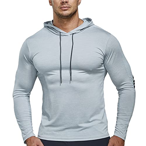 Hombres de Manga Larga Compresión Camisas para Correr Deportes Sudaderas con Capucha Dry Fit Aptitud física Cima 21801 Gris S