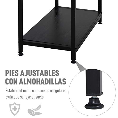 HOMCOM Mesa para Computadora Escritorio de Oficina Estudio con 3 Estantes Tabla Superior Patas con Almohadillas Ajustables Antideslizantes Marco Metálico 140x60x93 cm Negro