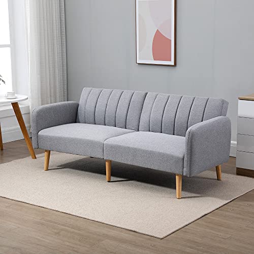 HOMCOM Sofá Cama de 2 Plazas Tela con Respaldo Ajustable en 3 Posiciones Reposabrazos Desmontables y Patas de Madera Sofá Doble Moderno para Salón Oficina 173x75x73 cm Gris