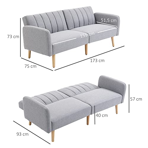 HOMCOM Sofá Cama de 2 Plazas Tela con Respaldo Ajustable en 3 Posiciones Reposabrazos Desmontables y Patas de Madera Sofá Doble Moderno para Salón Oficina 173x75x73 cm Gris