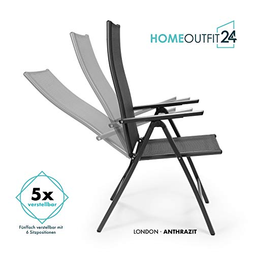 Homeoutfit24 London - Sillas de jardín con respaldo alto, Hecho en Europa, Plegable, Función multiposición, Palanca de seguridad, Hasta 120 kg, Aluminio, 4 unidades, Negro