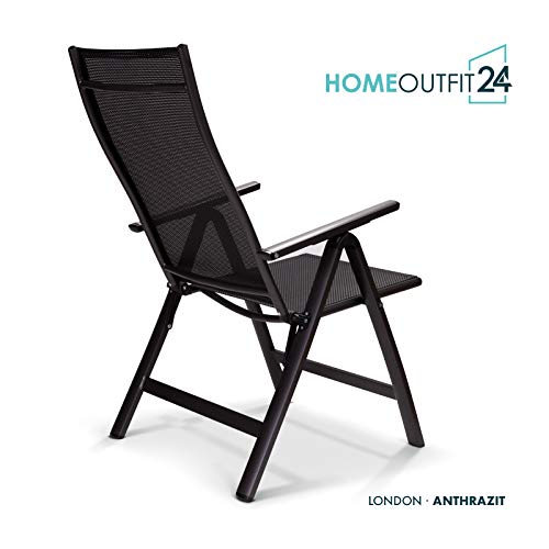 Homeoutfit24 London - Sillas de jardín con respaldo alto, Hecho en Europa, Plegable, Función multiposición, Palanca de seguridad, Hasta 120 kg, Aluminio, 4 unidades, Negro