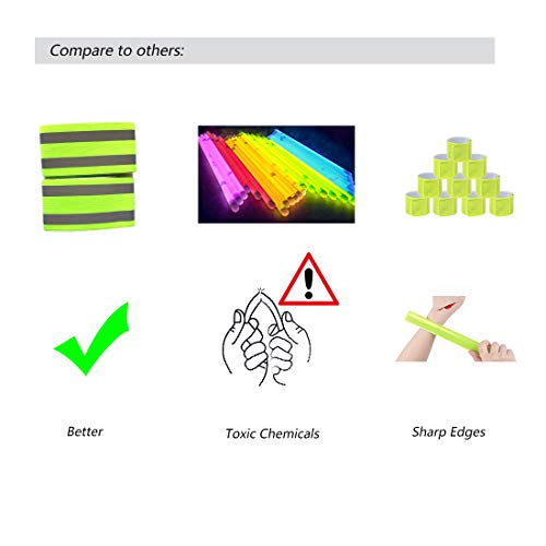 HONGECB Juego de 4 Bandas Reflectantes Elásticas, Brazalete Reflectantes Alta Visibilidad luz para Ciclismo Caminar Correr Deportes al Aire Libre Corredores nocturnas, Cinta Reflejo de Seguridad