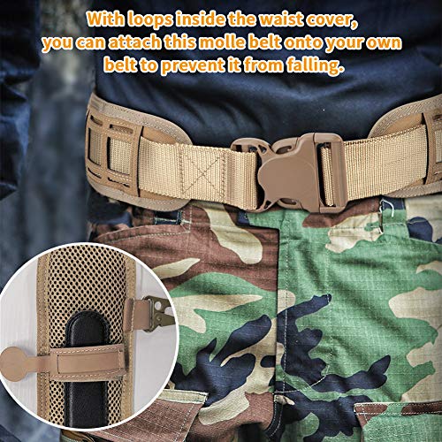 HUNTVP 1000D Cinturón Táctico Ajustable MOLLE Cinturón Militar Cinturón de Utilidad Nailon para Airsoft Softair Caza Policía Senderismo Trekking Al Aire Libre Deporte, marrón