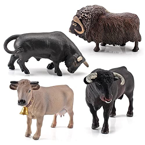 HUSHUI Figuras de Animales para niños,4 Piezas de simulación de Granja, Vaca, Buey, Toro, Figura de PVC, Modelo de Animal de Granja, Figura de acción, decoración del hogar, Juguete Educativo