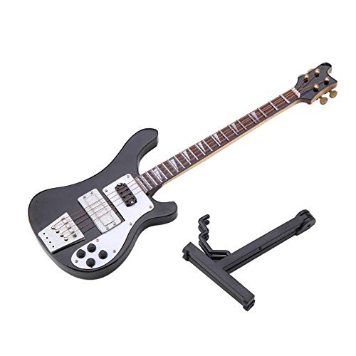 Hztyyier Ornamento de Instrumento en Miniatura Modelo de réplica de Guitarra Baja Negra con Soporte y Estuche Decoración Regalo