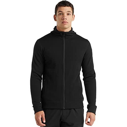 Icebreaker Merino Elemental - Sudadera de Manga Larga con Capucha y Cremallera para Hombre, Hombre, Suéteres atléticos, 104490, Negro, Extra-Large