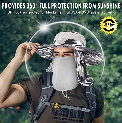 Idefair Sombrero de Pesca Mascarilla al Aire Libre, Sombrero para el Sol UPF 50+ Sol Protección UV Respirable ala Ancha con Cara Cubierta de Solapa de Cuello para Senderismo Viaje Camping