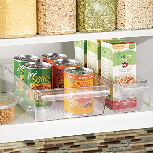 iDesign Caja transparente con asa, organizador de cocina pequeño de plástico, caja organizadora sin tapa para armarios, frigorífico o cajones, transparente