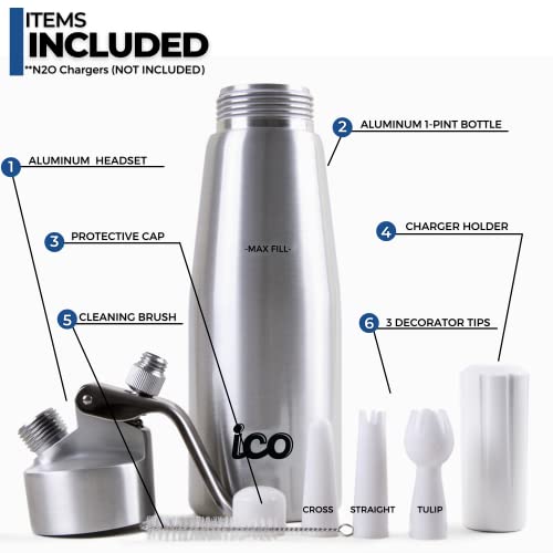 Impeccable Culinary Objects (ICO) Sifón de Cocina Profesional Para Espumas y Nata (500ml, Aluminio)