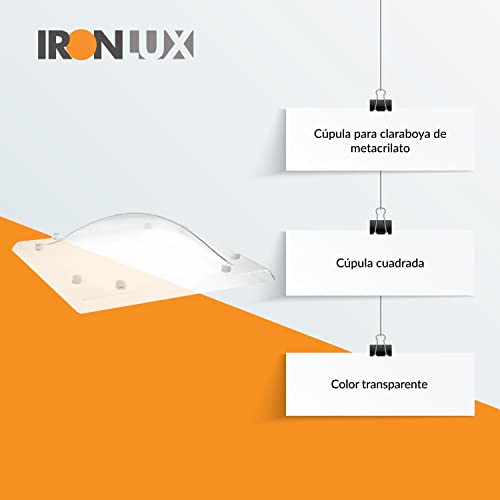 Ironlux - Cúpula para Claraboya techo de Metacrilato Cuadrada transparente - Tragaluz - 74x74 cm - Excelente paso de luz - Aislante acústico y térmico